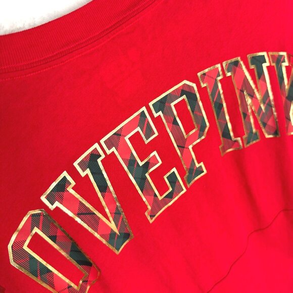 XS‎ Love Pink Victorias Secret Red L/S Oversized stadium top shirt - Picture 3 of 9